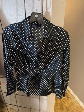 Jones New York Black with White Polka Dot Twist-Front Top